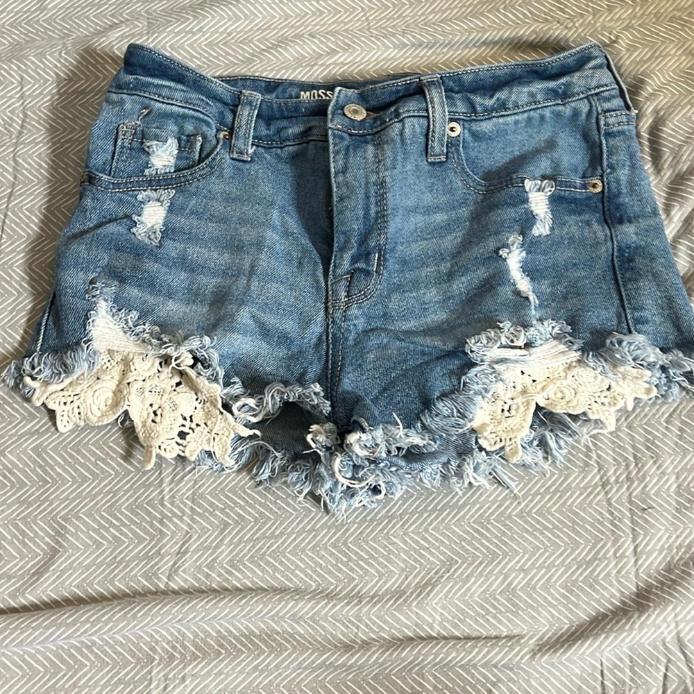 mossimo high rise denim shorts with lace detail
